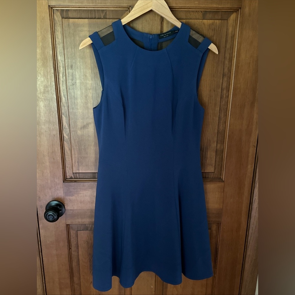 Rag & Bone 6 Sleeveless Ruby Dress Blue Fit Flare Mesh Back Office Party Classy‎
